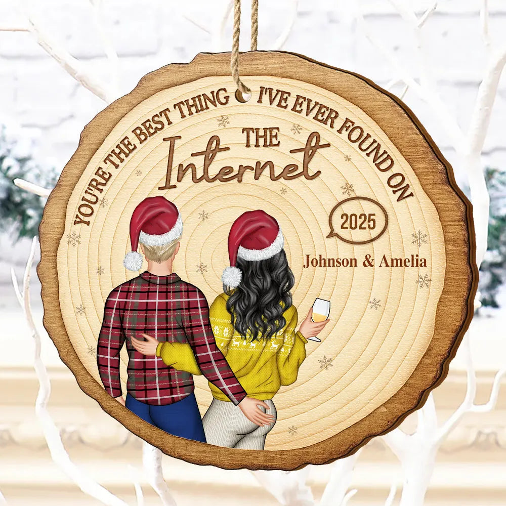 Christmas, Gift For Couples, Gift For Husband, Gift For Wife, Happy - It Started With A Message Online Dating Couple - Personalized Custom Shaped Wooden Ornament