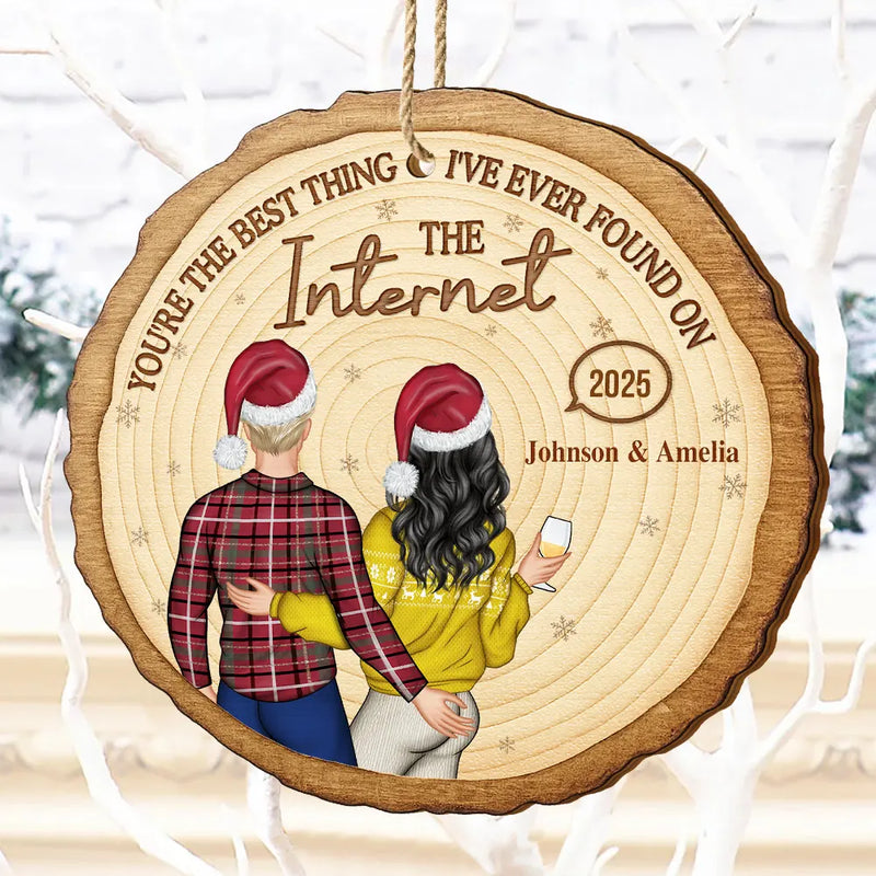 It Started With A Message Online Dating Couple - Personalized Custom Shaped Wooden Ornament