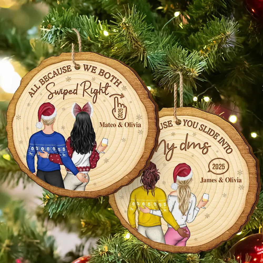 Christmas, Gift For Couples, Gift For Husband, Gift For Wife, Happy - It Started With A Message Online Dating Couple - Personalized Custom Shaped Wooden Ornament