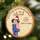 Christmas, Gift For Couples, Gift For Husband, Gift For Wife, Gift For Boyfriend, Gift For Girlfriend, Happy - It Started With A Message Online Dating Couple Side View - Personalized Custom Shaped Wooden Ornament