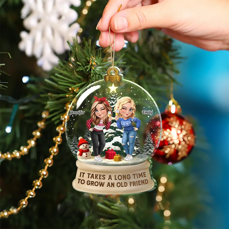 Christmas, Top Market, Gift For Bestie, Old Best friends, Happy - It Takes A Long Time To Grow An Old Friend - Personalized Custom Shaped Acrylic Ornament