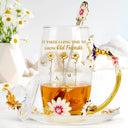 Gift For Bestie, Old Best friends, Gift For Sisters, Happy - It Takes A Long Time To Grow Old Friends - Personalized Glass Flower Tea Cup