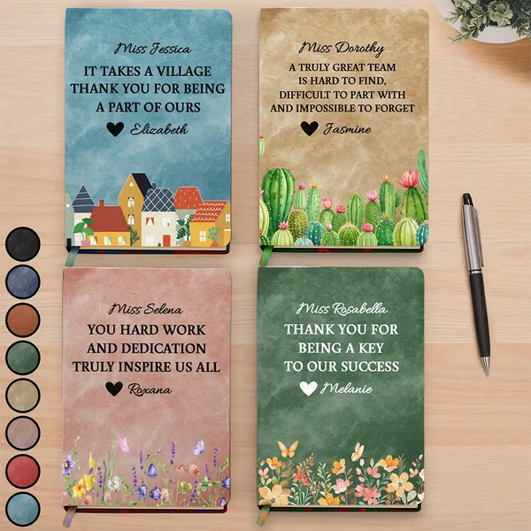Gifts For Colleagues,Teacher,Happy - It Takes A Village Thanks You For Being A Part Of Us - Personalized Leather Journal