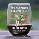 Retirement,Gift For Women,Gift For Yourself,Gift For Wife - It's 5 O'clock Everywhere I'm Retired - Personalized Stemless Wine Glass