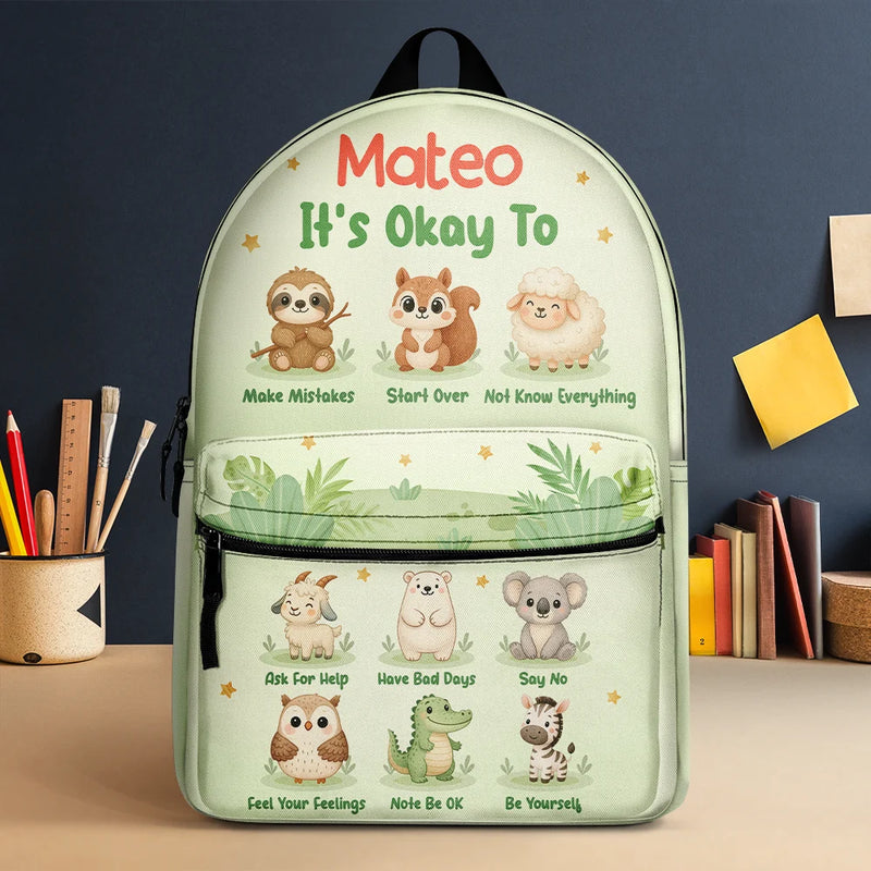 Gift For Kids, Back To School - It's Okay To Animals - Personalized Canvas Backpack