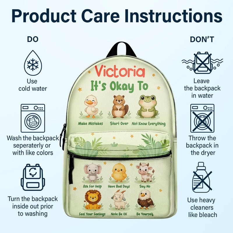 Gift For Kids, Back To School - It's Okay To Animals - Personalized Canvas Backpack