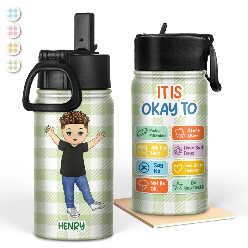 Gift For Kids,Back To School - It's Okay To Be Yourself - Personalized Kids Water Bottle
