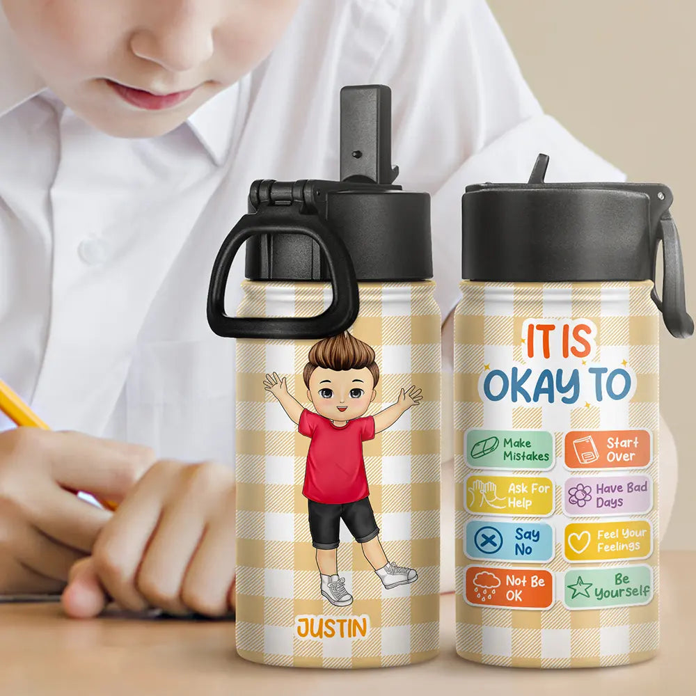 Gift For Kids,Back To School - It's Okay To Be Yourself - Personalized Kids Water Bottle