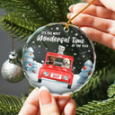 Pet Lovers, Pet Mom, Pet Dad, Pet Couple, Happy, Christmas - It's The Most Wonderful Time Of The Year - Personalized Circle Glass Ornament