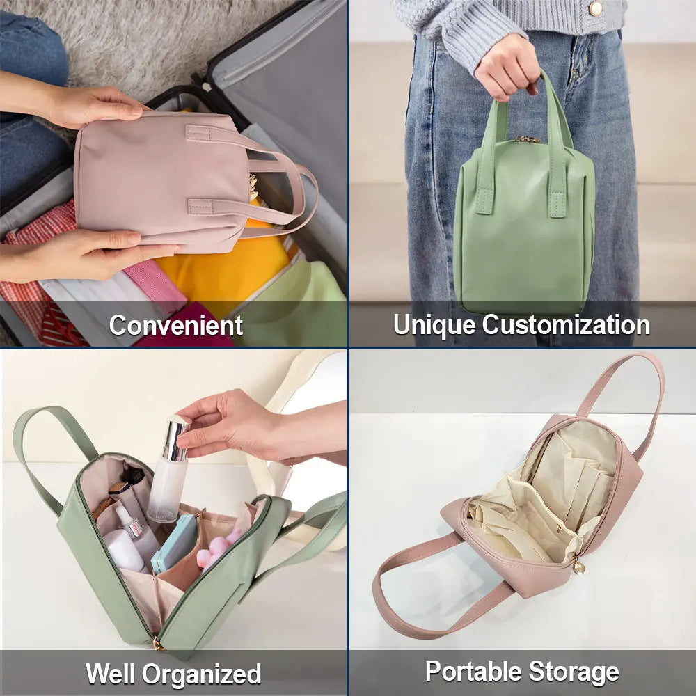 Gift For Yourself, Gift For Women, Happy - Blooming In Love Birth Month Flower - Personalized Leather Makeup Bag With Handle