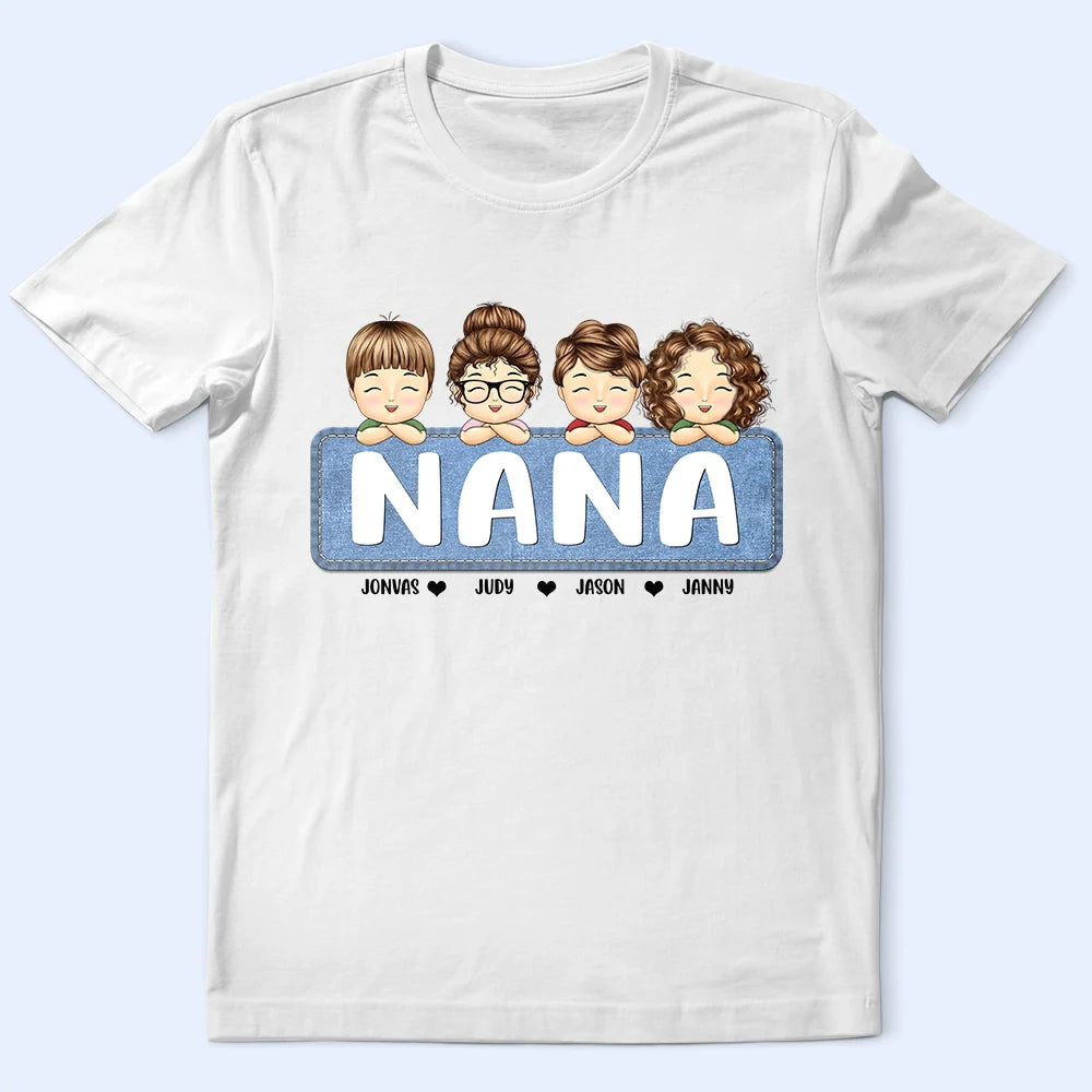 Gift For Mother,Gift For Grandma,Grandma,Grandkids - Jeans Pattern Mom Nana And Kids - Personalized T Shirt