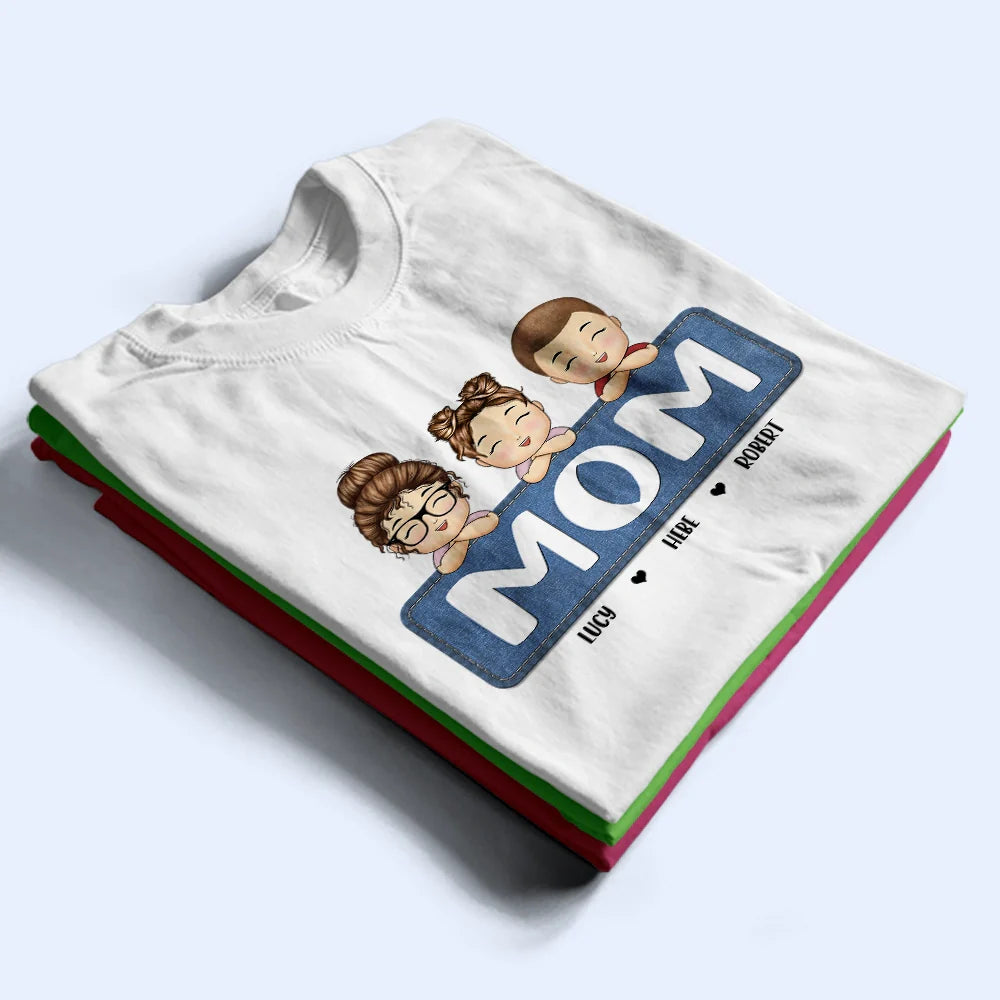 Gift For Mother,Gift For Grandma,Grandma,Grandkids - Jeans Pattern Mom Nana And Kids - Personalized T Shirt