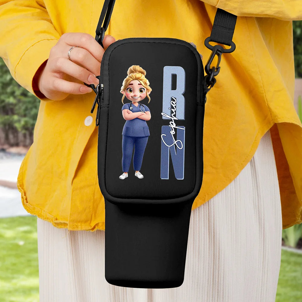 Nurse,Gift For Women,Happy,Gift For Me - Job Title 3D Effect Nurse - Personalized Bottle Carrier Bag