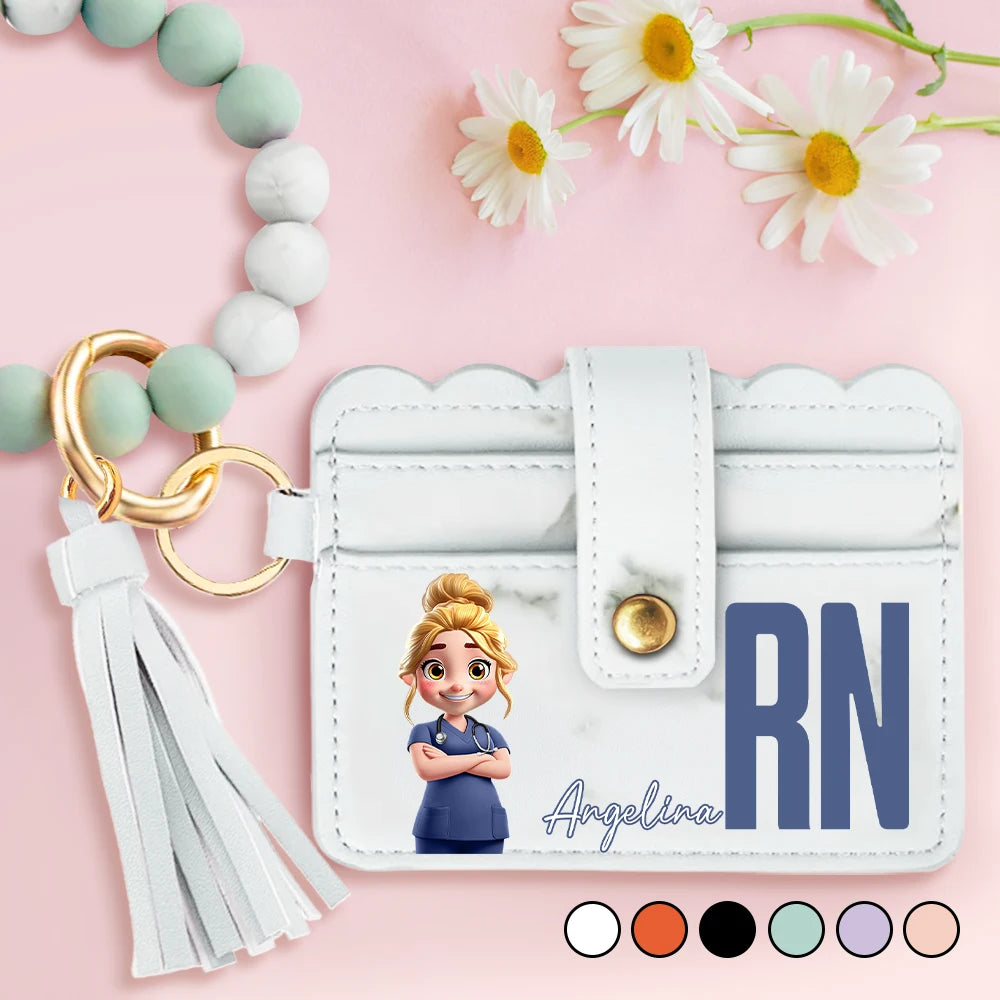 Job Title 3D Effect Nurse - Personalized Keychain Wristlet Leather Wallet