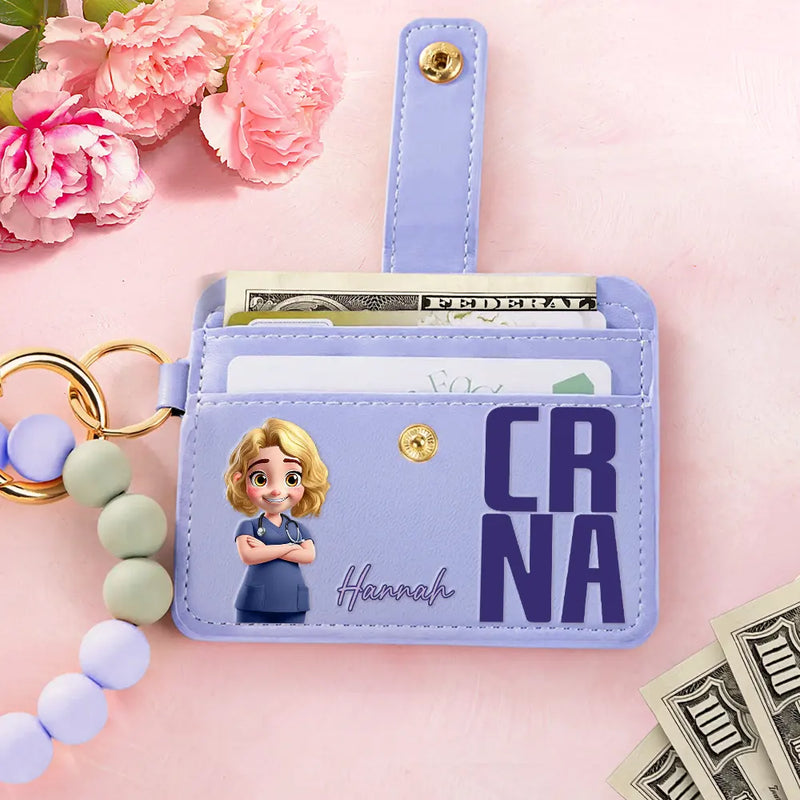 Gift For Yourself, Nurse, Happy, Gift For Women - Job Title 3D Effect Nurse - Personalized Keychain Wristlet Leather Wallet