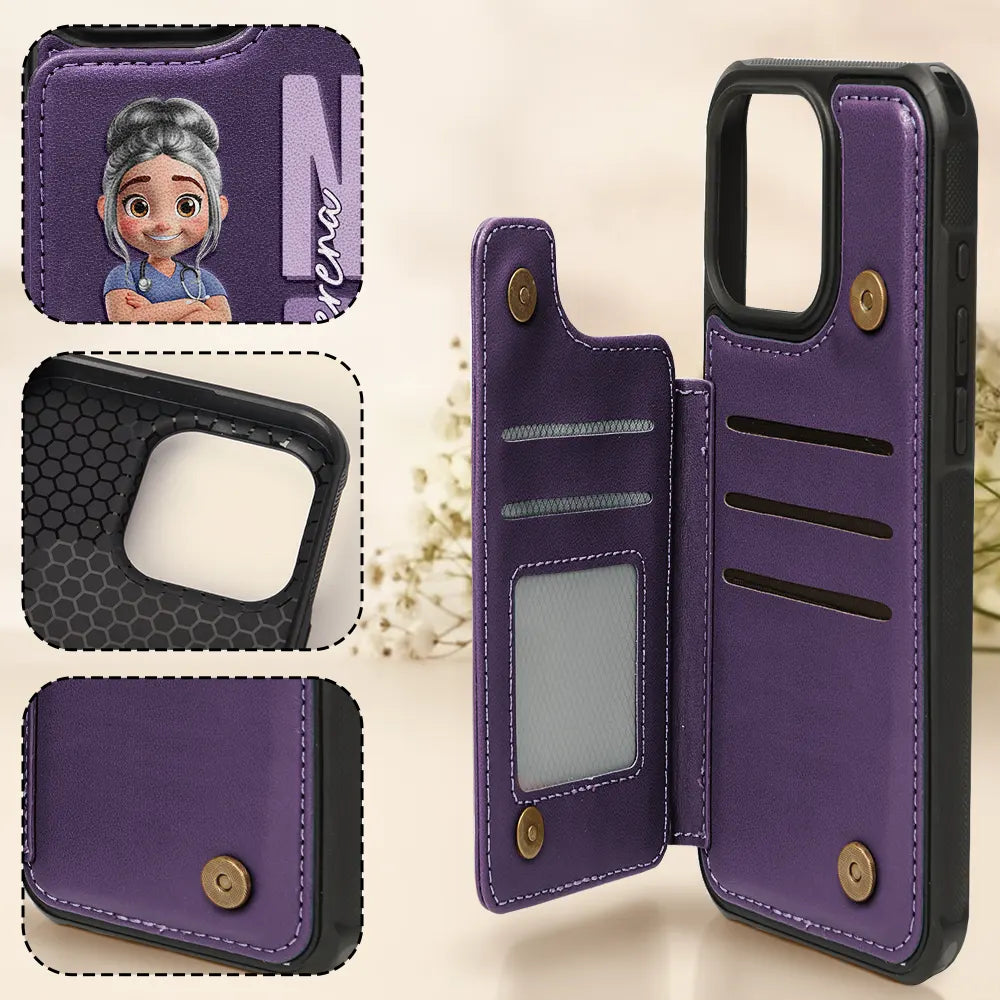 Nurse, Gift For Women, Gift For Men, Happy - Job Title 3D Effect Nurse - Personalized Leather Flip Wallet Phone Case