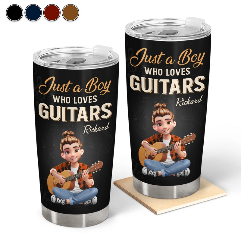 Gift For Women,Gift For Men,Gift For Yourself,Happy,Guitar - Just A Boy Who Loves Guitars - Personalized Tumbler