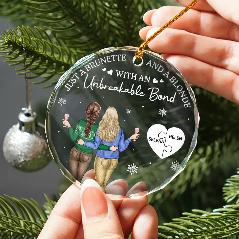 Christmas, Gift For Bestie, Happy - Just A Brunette & A Blonde - Personalized Circle Glass Ornament