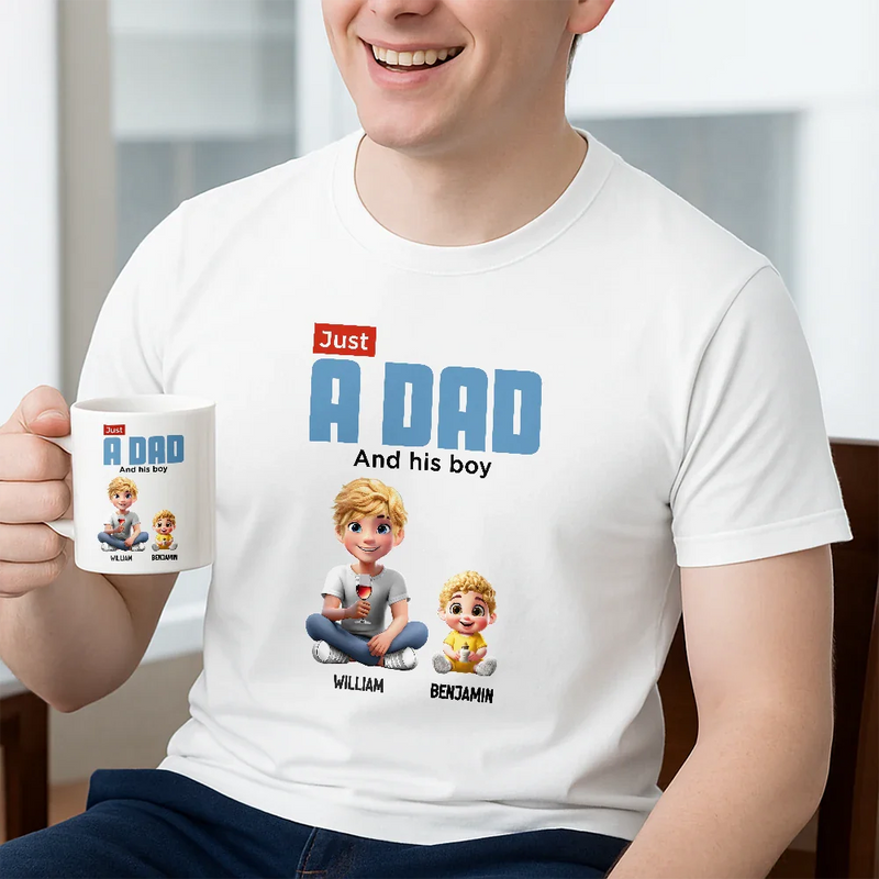 Gift For Father, Happy - Just A Dad And His Girl 3D Cartoon - Personalized Father's Day Gift Set