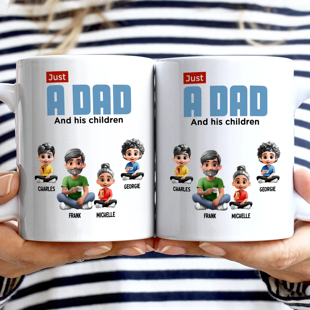 Gift For Father, Happy - Just A Dad And His Girl 3D Cartoon - Personalized Father's Day Gift Set
