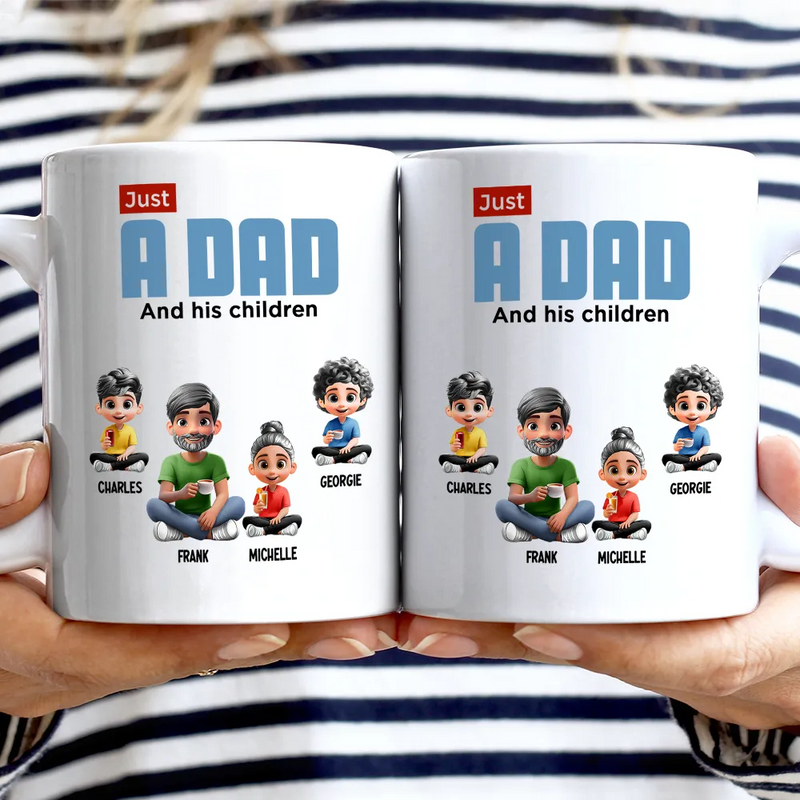 Gift For Father, Happy - Just A Dad And His Girl 3D Cartoon - Personalized Father's Day Gift Set
