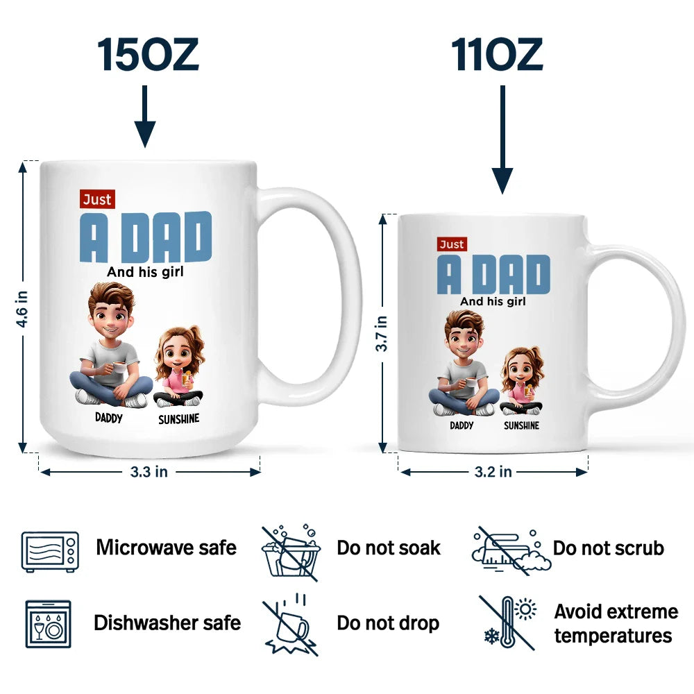 Gift For Father, Happy - Just A Dad And His Girl 3D Cartoon - Personalized Father's Day Gift Set