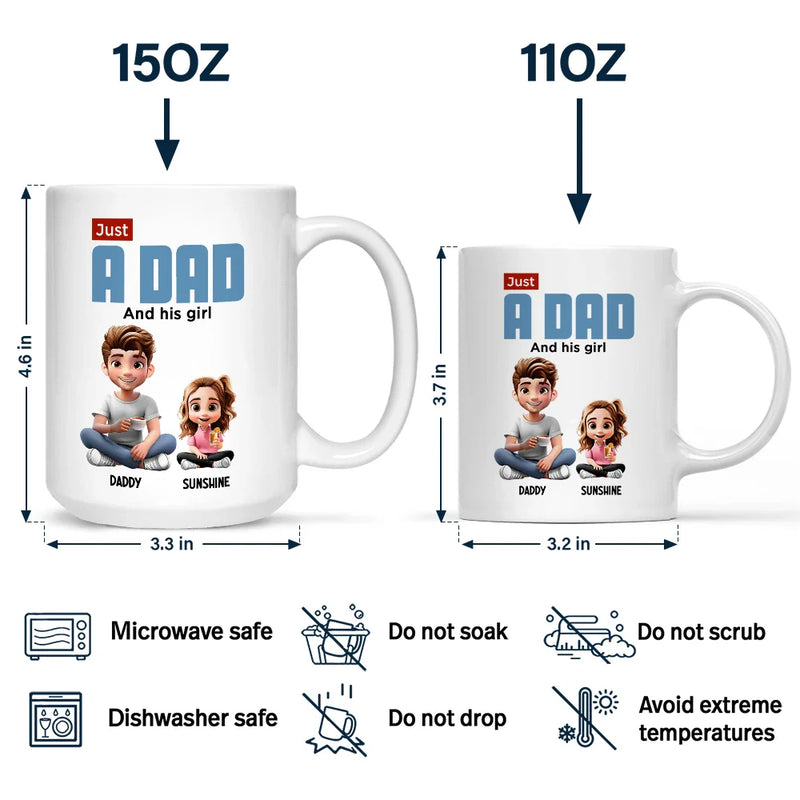 Gift For Father, Happy - Just A Dad And His Girl 3D Cartoon - Personalized Father's Day Gift Set