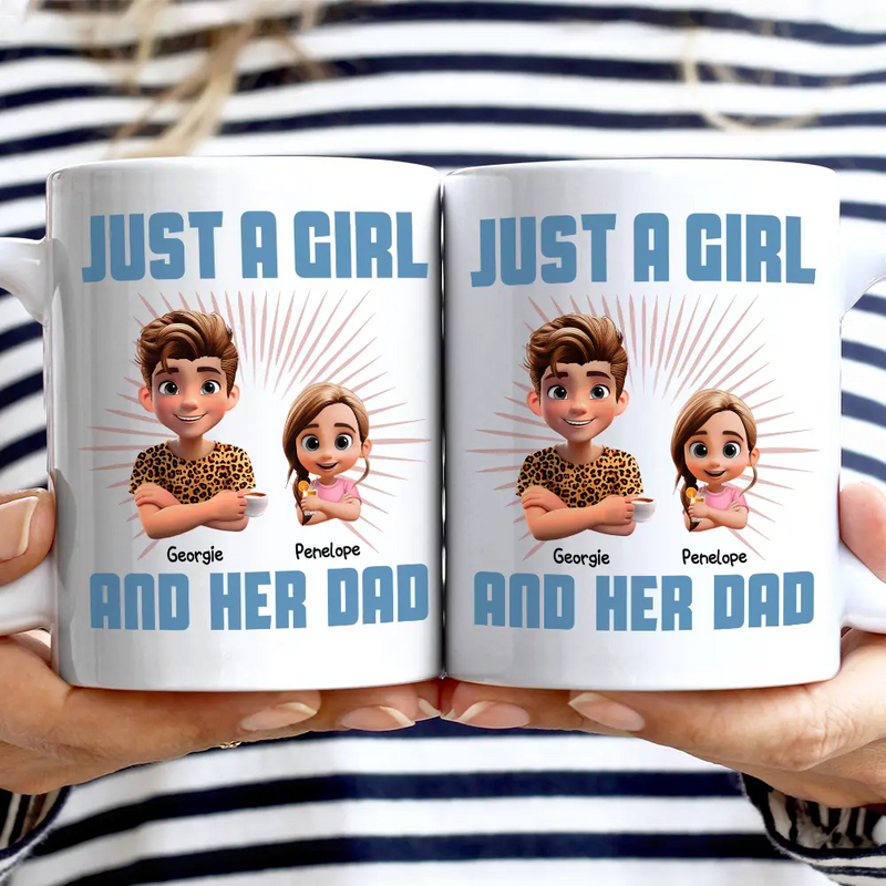 Gift For Father, Happy - Just A Dad And His Girl 3D Effect Crossed Arms - Personalized Father's Day Gift Set