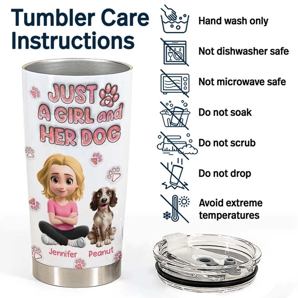 Dog Lovers, Dog Mom, Dog Dad, Pet Lovers, Pet Mom, Pet Dad, Happy - Just A Girl And Her Dog - Personalized Tumbler