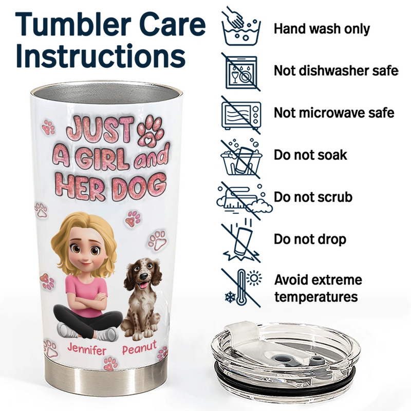 Dog Lovers, Dog Mom, Dog Dad, Pet Lovers, Pet Mom, Pet Dad, Happy - Just A Girl And Her Dog - Personalized Tumbler