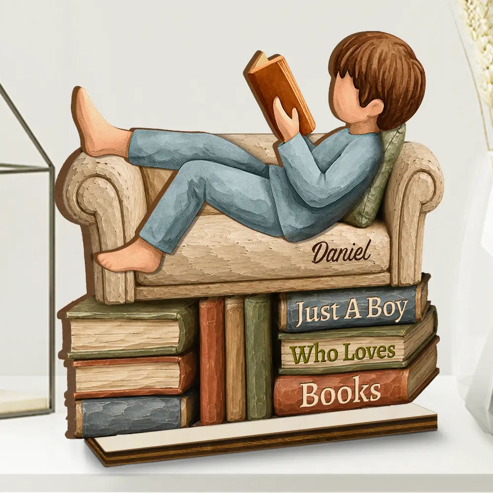 Top Market,Proud,Reading,Gift For Yourself,Vector - Just A Girl Boy Who Loves Books Wood Carving Style - Personalized Custom Shaped Wooden Plaque