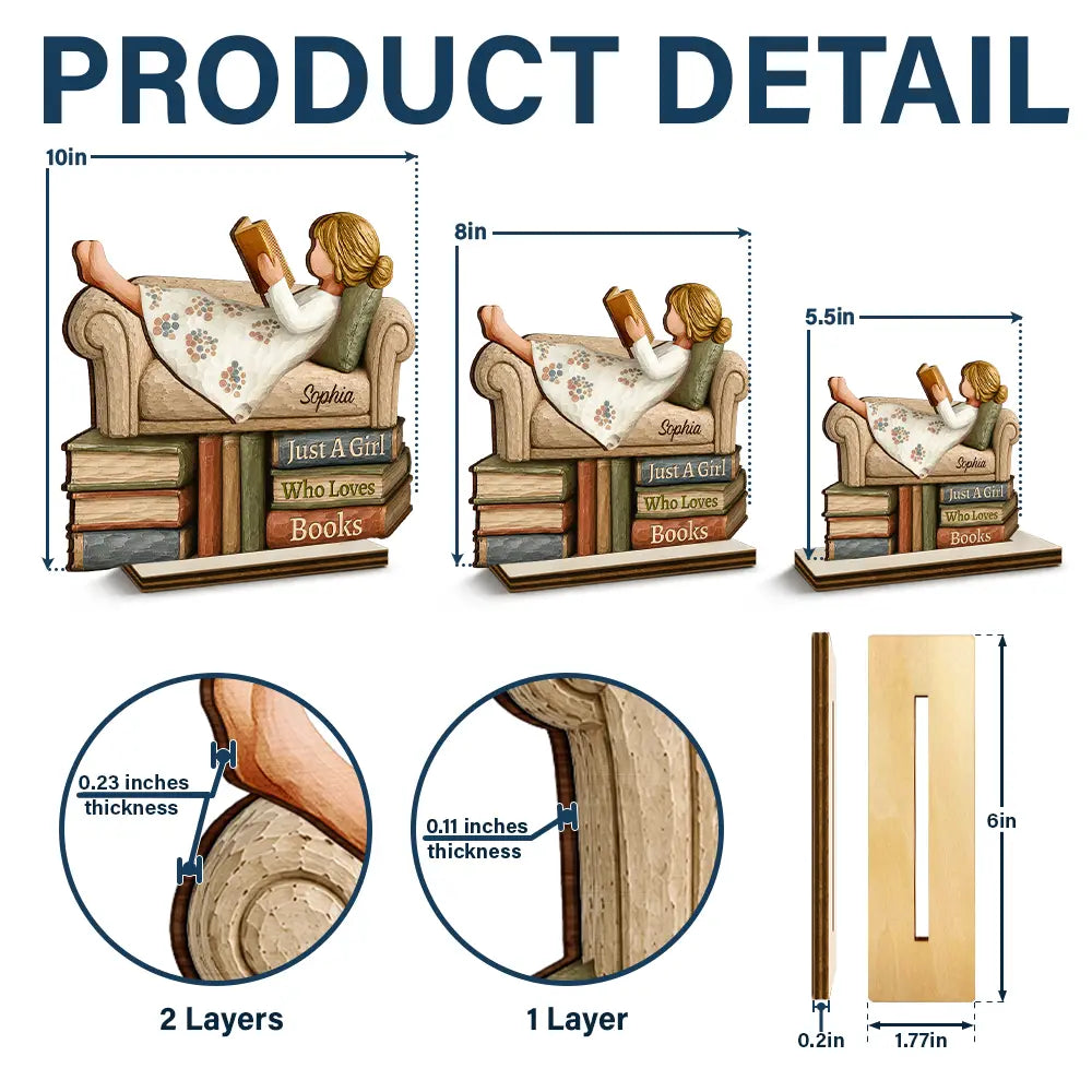 Top Market,Proud,Reading,Gift For Yourself,Vector - Just A Girl Boy Who Loves Books Wood Carving Style - Personalized Custom Shaped Wooden Plaque