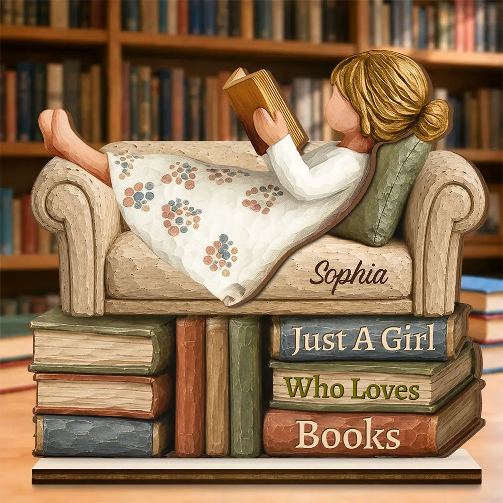 Top Market,Proud,Reading,Gift For Yourself,Vector - Just A Girl Boy Who Loves Books Wood Carving Style - Personalized Custom Shaped Wooden Plaque