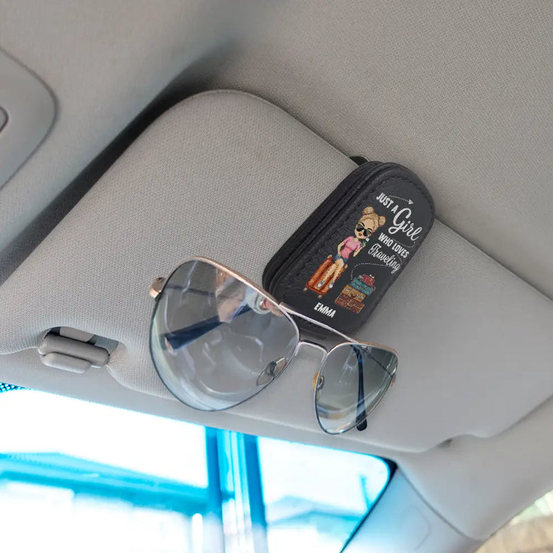 Gift For Yourself, Gift For Women, Gift For Sisters, Travel, Gift For Men, Happy, Gift For Brothers, Gift For Bestie - Just A Girl Boy Who Loves Traveling - Personalized Sunglasses Holder For Car Visor
