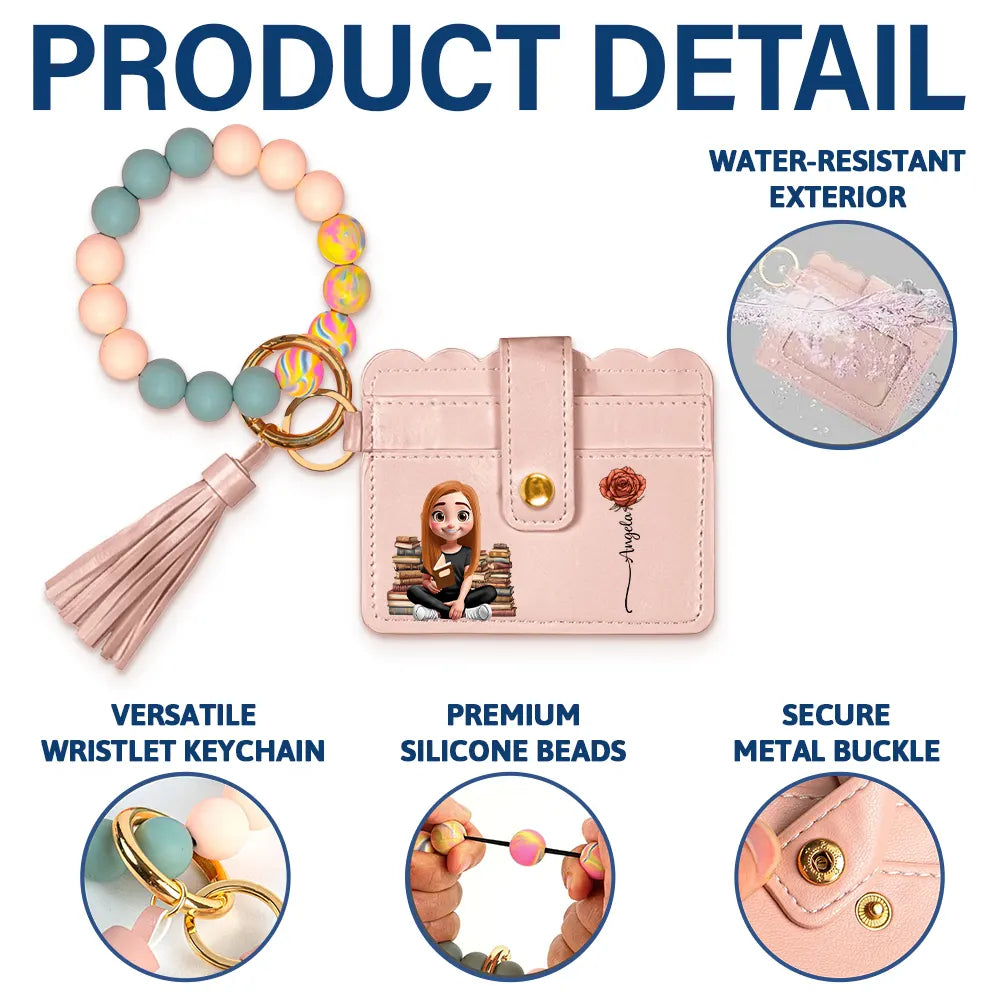 Gift For Yourself,Gift For Women,Reading,Happy - Just A Girl Who Love Books - Personalized Keychain Wristlet Leather Wallet