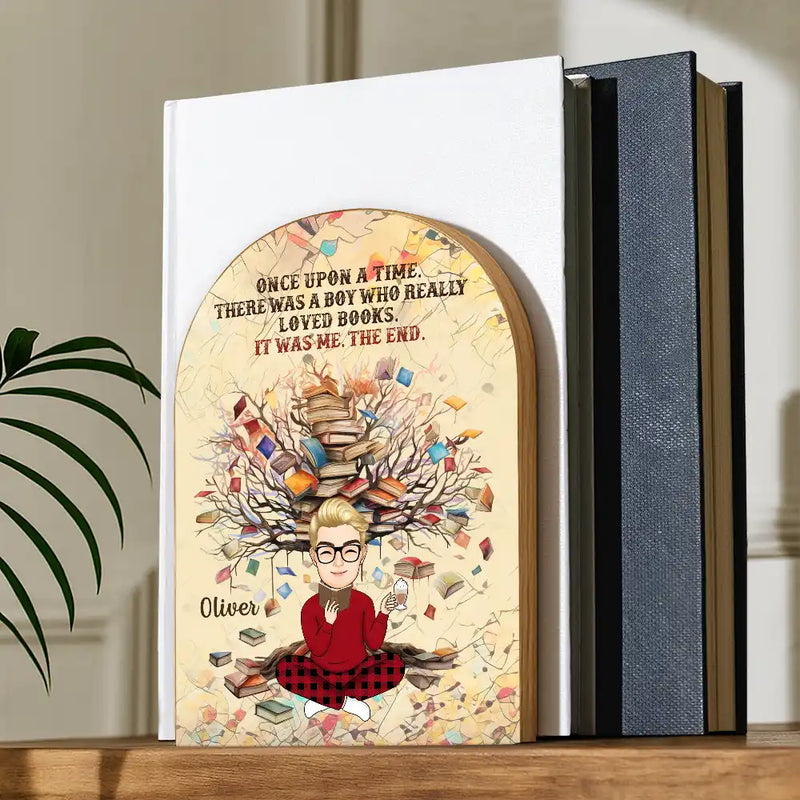 Reading, Happy, Gift For Yourself - Just A Girl Who Loves - Personalized Wood Book Ends