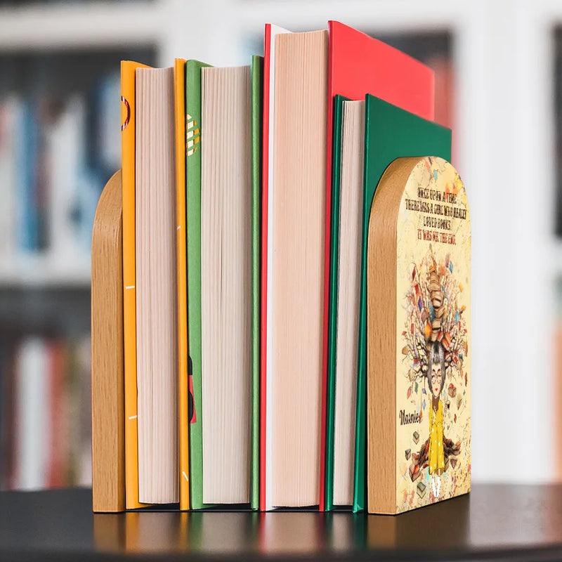 Reading, Happy, Gift For Yourself - Just A Girl Who Loves - Personalized Wood Book Ends