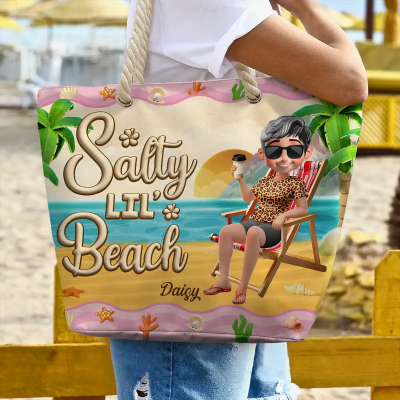 Happy,Gift For Yourself,Gift For Women,Gift For Wife,Gift For Girlfriend,Gift For Mother,Gift For Grandma,Travel,Beach,Swimming - Just A Girl Who Loves Beaches Cartoon - Personalized Beach Bag
