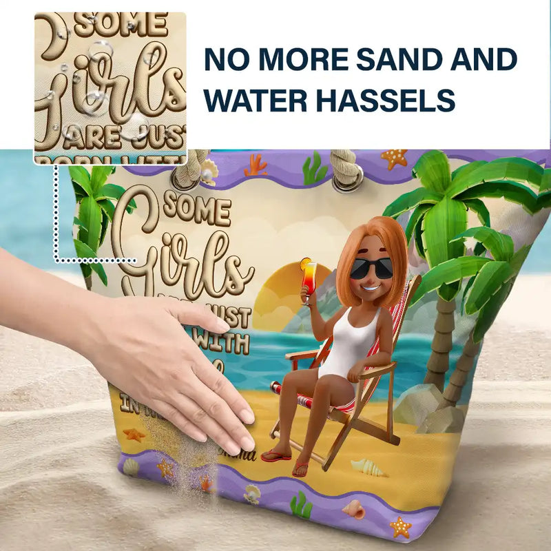 Happy,Gift For Yourself,Gift For Women,Gift For Wife,Gift For Girlfriend,Gift For Mother,Gift For Grandma,Travel,Beach,Swimming - Just A Girl Who Loves Beaches Cartoon - Personalized Beach Bag
