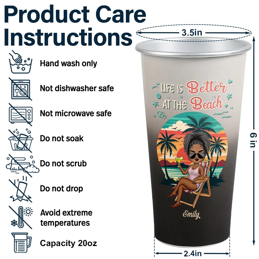 Gift For Women, Gift For Yourself, Summer, Travel, Beach, Happy - Just A Girl Who Loves Beaches Summer - Personalized Aluminum Color Changing Cup