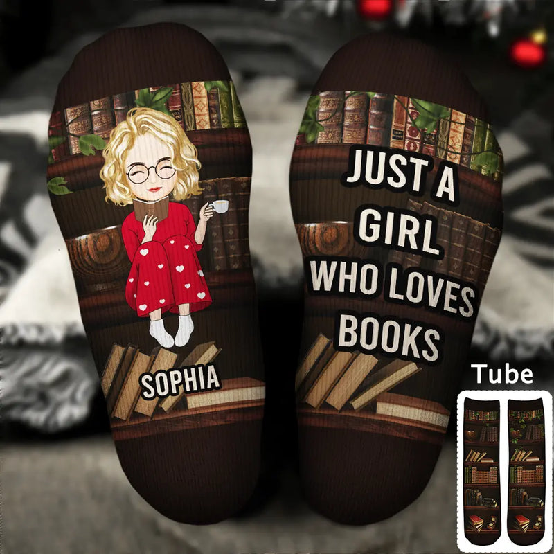 Gift For Yourself,Gift For Women,Reading,Happy,Gift For Men,Christmas - Just A Girl Who Loves Book - Personalized Socks