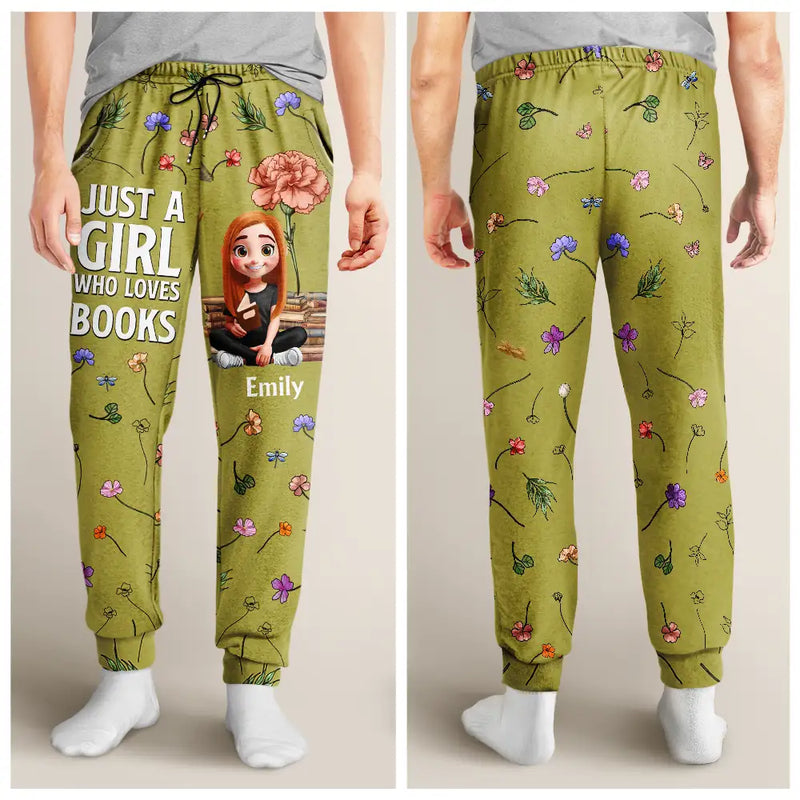Reading, Gift For Women, Happy - Just A Girl Who Loves Book Birth Month Flower - Personalized Sweatpants