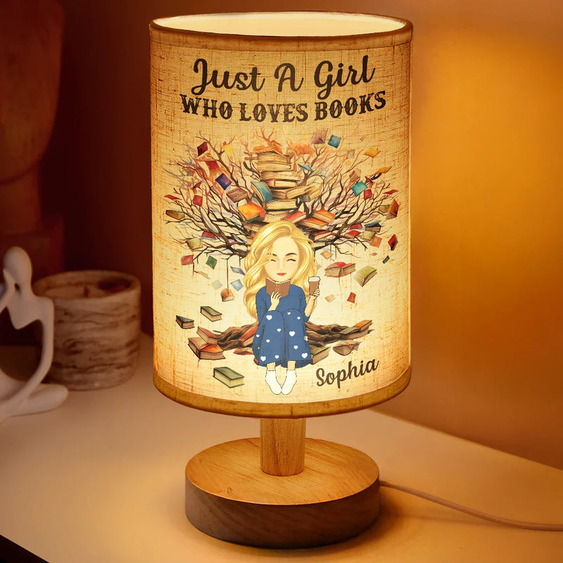 Happy,Reading,Gift For Wife,Gift For Girlfriend,Gift For Yourself,Gift For Women,Gift For Daughter,Gift For Kids - Just A Girl Who Loves Books - Personalized Fabric Lamp