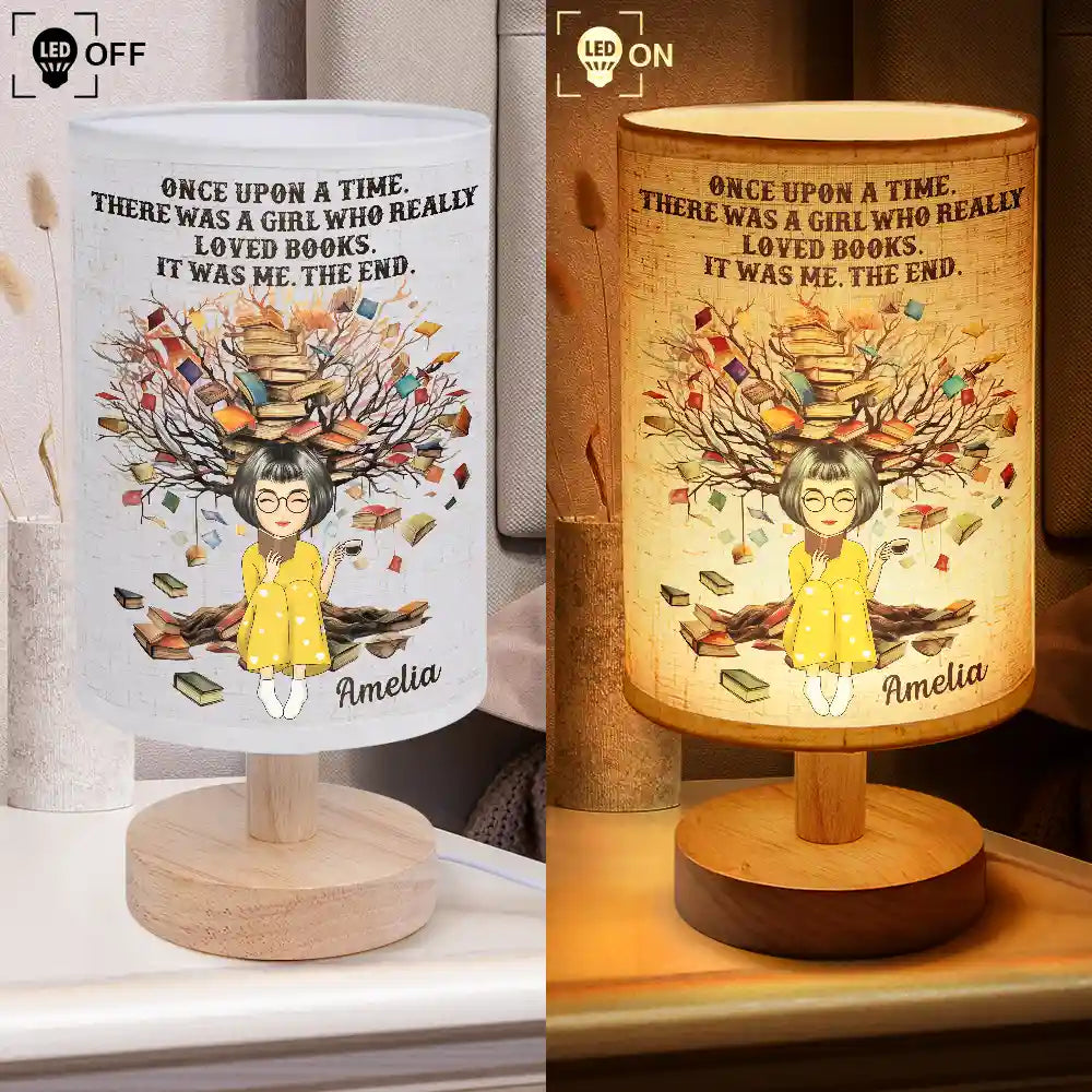 Happy,Reading,Gift For Wife,Gift For Girlfriend,Gift For Yourself,Gift For Women,Gift For Daughter,Gift For Kids - Just A Girl Who Loves Books - Personalized Fabric Lamp
