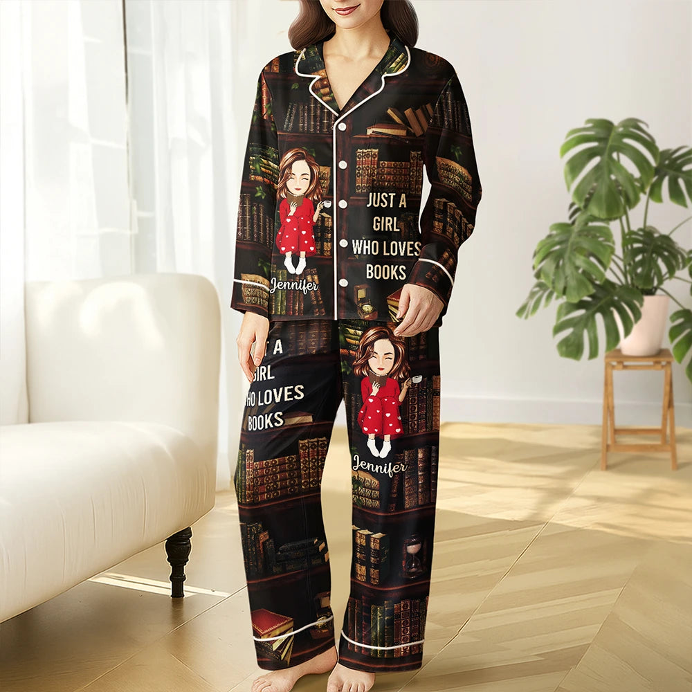 Happy,Reading,Gift For Yourself,Gift For Women - Just A Girl Who Loves Books - Personalized Satin Pajama Set