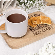 Gift For Yourself,Gift For Women,Gift For Men,Happy,Reading - Just A Girl Who Loves Books And Coffee - Personalized Serving Board With Cup Holder