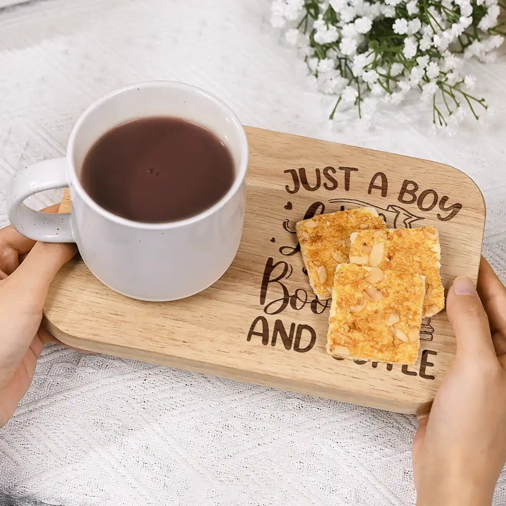 Gift For Yourself,Gift For Women,Gift For Men,Happy,Reading - Just A Girl Who Loves Books And Coffee - Personalized Serving Board With Cup Holder