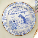 Reading,Gift For Women,Dog Lovers,Dog Mom,Pet Lovers,Pet Mom,Happy - Just A Girl Who Loves Books And Dogs - Personalized Round Ring Dish