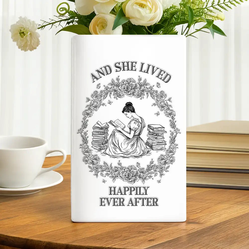 Gift For Yourself, Gift For Women, Reading, Happy - Just A Girl Who Loves Books Chinoiserie Toile 3D Inflated Effect - Personalized Ceramic Book Vase