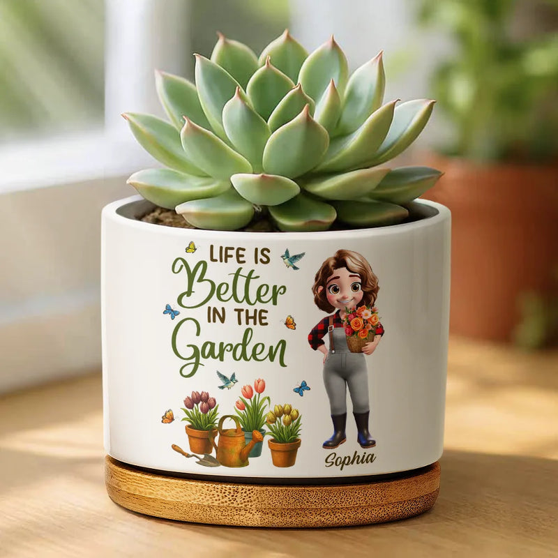 Gardening, Gift For Women, Happy - Just A Girl Who Loves Gardening - Personalized Ceramic Plant Pot